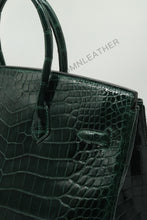 Load image into Gallery viewer, London 35 Birkin Style Saltwater Croc Leather Glossy Green Color Gold Hardware
