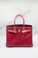 Load image into Gallery viewer, London 30 Birkin Style HCP Saltwater Croc Leather Glossy Fuschia Mix Color Gold Hardware
