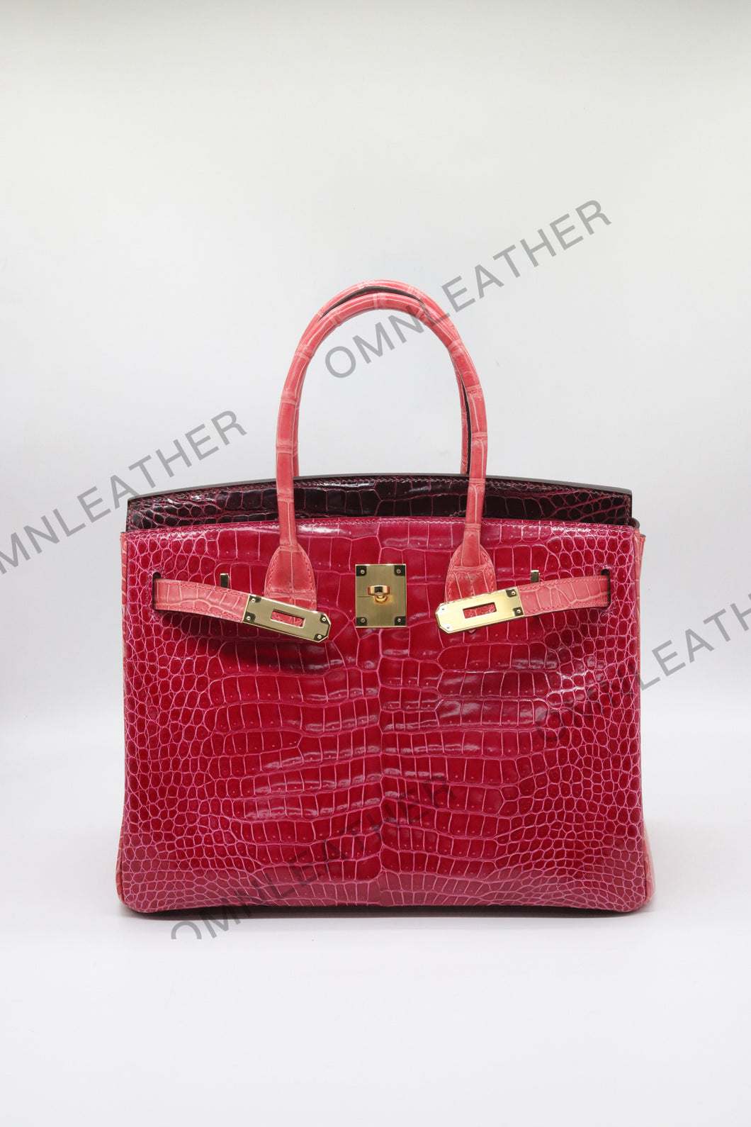 London 30 Birkin Style HCP Saltwater Croc Leather Glossy Fuschia Mix Color Gold Hardware
