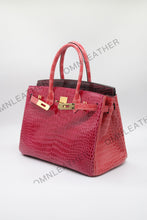 Load image into Gallery viewer, London 30 Birkin Style HCP Saltwater Croc Leather Glossy Red Mix Color Gold Hardware
