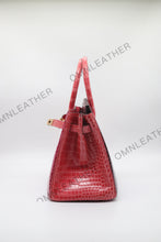 Load image into Gallery viewer, London 30 Birkin Style HCP Saltwater Croc Leather Glossy Fuschia Mix Color Gold Hardware
