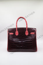 Load image into Gallery viewer, London 30 Birkin Style HCP Saltwater Croc Leather Glossy Red Mix Color Gold Hardware
