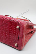 Load image into Gallery viewer, London 30 Birkin Style HCP Saltwater Croc Leather Glossy Fuschia Mix Color Gold Hardware
