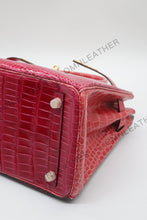 Load image into Gallery viewer, London 30 Birkin Style HCP Saltwater Croc Leather Glossy Red Mix Color Gold Hardware
