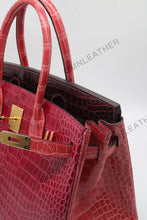 Load image into Gallery viewer, London 30 Birkin Style HCP Saltwater Croc Leather Glossy Red Mix Color Gold Hardware
