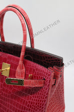 Load image into Gallery viewer, London 30 Birkin Style HCP Saltwater Croc Leather Glossy Red Mix Color Gold Hardware

