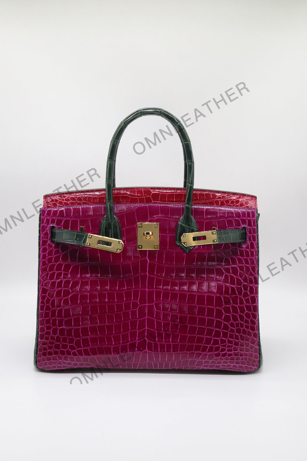 London 30 Birkin Style HCP Saltwater Croc Leather Glossy Purple Mix Color Gold Hardware