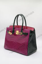 Load image into Gallery viewer, London 30 Birkin Style HCP Saltwater Croc Leather Glossy Purple Mix Color Gold Hardware
