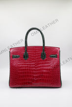 Load image into Gallery viewer, London 30 Birkin Style HCP Saltwater Croc Leather Glossy Purple Mix Color Gold Hardware
