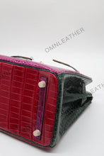 Load image into Gallery viewer, London 30 Birkin Style HCP Saltwater Croc Leather Glossy Purple Mix Color Gold Hardware
