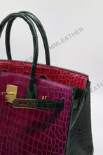 Load image into Gallery viewer, London 30 Birkin Style HCP Saltwater Croc Leather Glossy Purple Mix Color Gold Hardware
