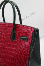 Load image into Gallery viewer, London 30 Birkin Style HCP Saltwater Croc Leather Glossy Purple Mix Color Gold Hardware
