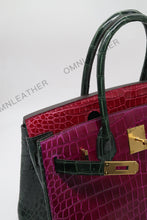 Load image into Gallery viewer, London 30 Birkin Style HCP Saltwater Croc Leather Glossy Purple Mix Color Gold Hardware
