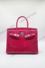 Load image into Gallery viewer, London 30 Birkin Style HCP Saltwater Croc Leather Glossy Red Color Silver Hardware
