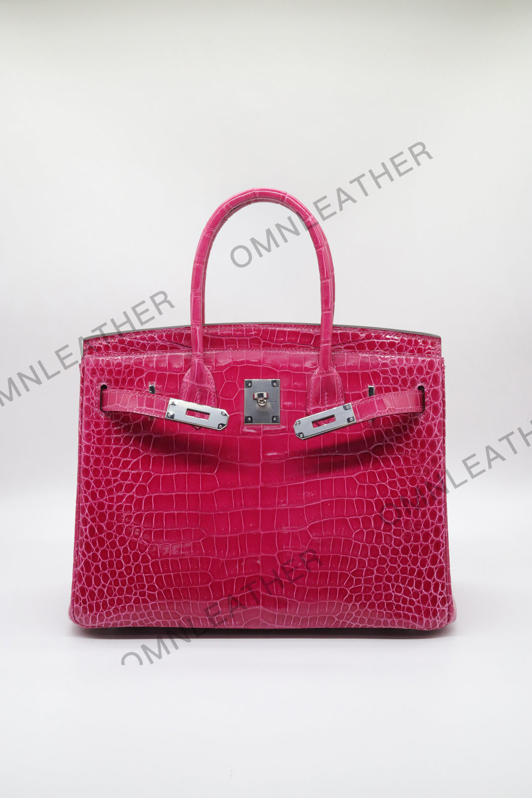 London 30 Birkin Style HCP Saltwater Croc Leather Glossy Red Color Silver Hardware
