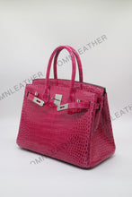 Load image into Gallery viewer, London 30 Birkin Style HCP Saltwater Croc Leather Glossy Red Color Silver Hardware

