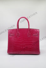 Load image into Gallery viewer, London 30 Birkin Style HCP Saltwater Croc Leather Glossy Red Color Silver Hardware
