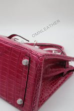 Load image into Gallery viewer, London 30 Birkin Style HCP Saltwater Croc Leather Glossy Red Color Silver Hardware
