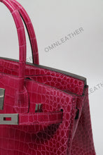 Load image into Gallery viewer, London 30 Birkin Style HCP Saltwater Croc Leather Glossy Red Color Silver Hardware
