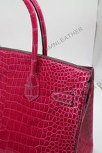 Load image into Gallery viewer, London 30 Birkin Style HCP Saltwater Croc Leather Glossy Red Color Silver Hardware
