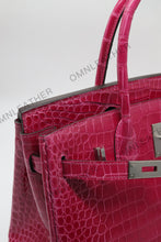 Load image into Gallery viewer, London 30 Birkin Style HCP Saltwater Croc Leather Glossy Red Color Silver Hardware
