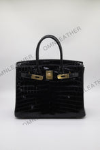 Load image into Gallery viewer, London 30 Birkin Style Nile Croc Leather Glossy Black Color Gold Hardware
