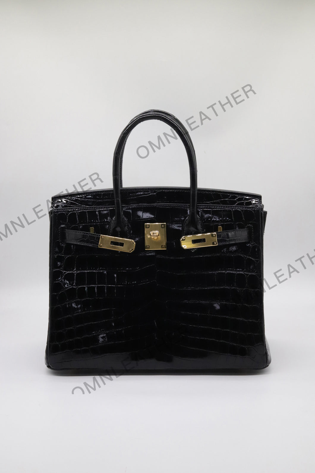 London 30 Birkin Style Nile Croc Leather Glossy Black Color Gold Hardware