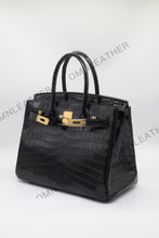 Load image into Gallery viewer, London 30 Birkin Style Nile Croc Leather Glossy Black Color Gold Hardware
