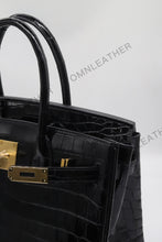 Load image into Gallery viewer, London 30 Birkin Style Nile Croc Leather Glossy Black Color Gold Hardware
