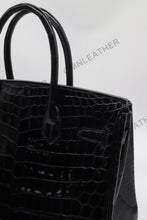 Load image into Gallery viewer, London 30 Birkin Style Nile Croc Leather Glossy Black Color Gold Hardware
