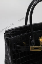 Load image into Gallery viewer, London 30 Birkin Style Nile Croc Leather Glossy Black Color Gold Hardware
