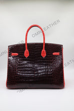 Load image into Gallery viewer, London 35 Birkin Style HCP Saltwater Croc Leather Glossy Green Mix Color Gold Hardware
