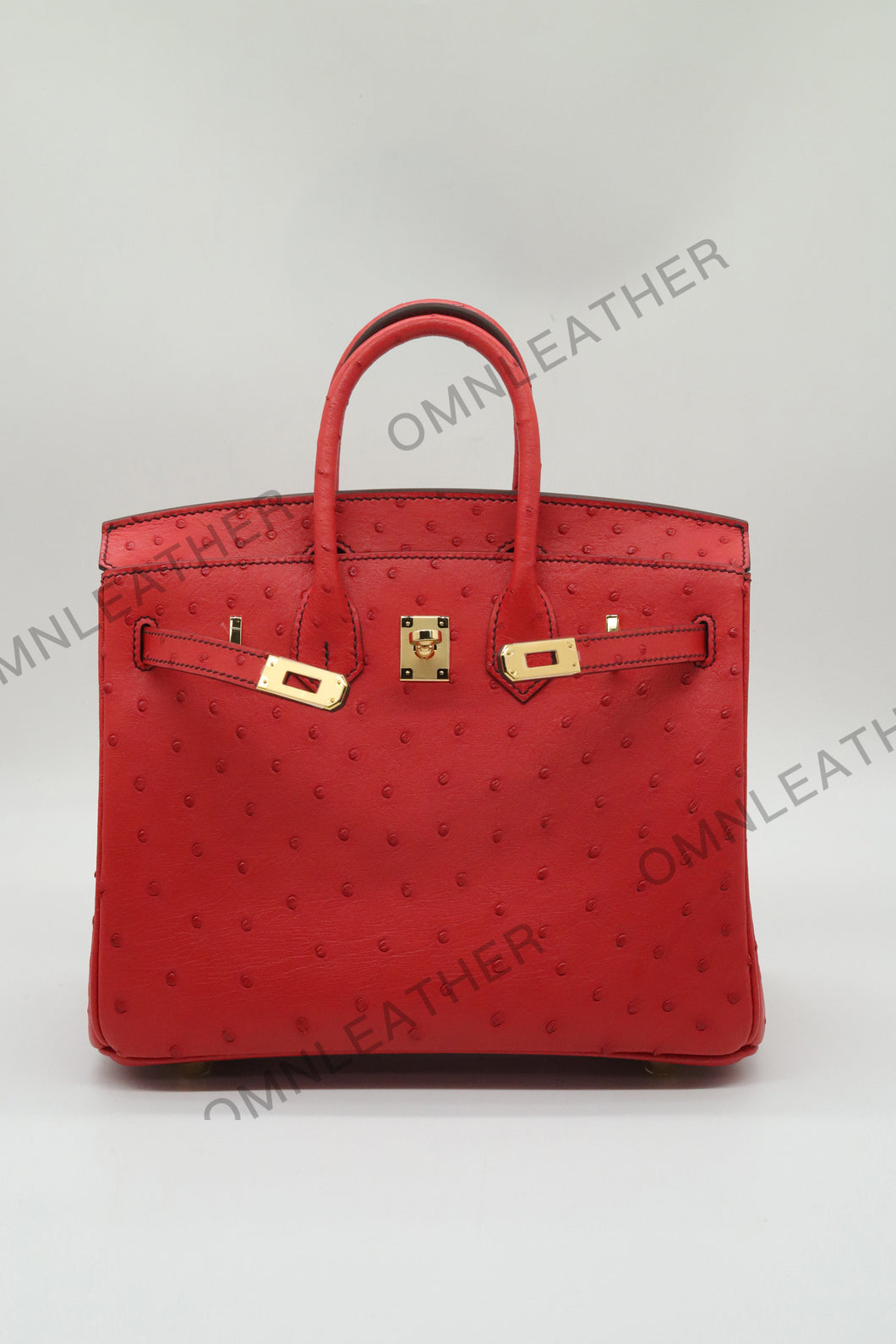 London 25 Small Birkin Style Ostrich Leather Bag Red Color Gold Hardware