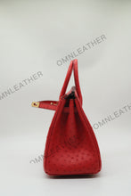 Load image into Gallery viewer, London 25 Small Birkin Style Ostrich Leather Bag Red Color Gold Hardware
