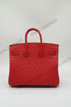 Load image into Gallery viewer, London 25 Small Birkin Style Ostrich Leather Bag Red Color Gold Hardware
