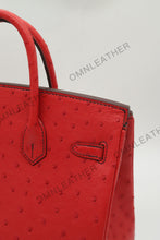 Load image into Gallery viewer, London 25 Small Birkin Style Ostrich Leather Bag Red Color Gold Hardware
