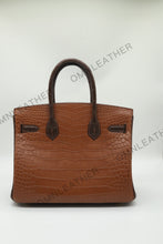 Load image into Gallery viewer, London 30 Birkin Style Saltwater Croc Leather Opaque Brown Ebony Mix Color Gold Hardware
