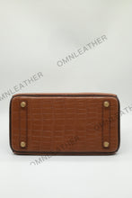 Load image into Gallery viewer, London 30 Birkin Style Saltwater Croc Leather Opaque Brown Ebony Mix Color Gold Hardware
