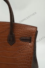 Load image into Gallery viewer, London 30 Birkin Style Saltwater Croc Leather Opaque Brown Ebony Mix Color Gold Hardware
