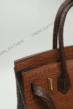 Load image into Gallery viewer, London 30 Birkin Style Saltwater Croc Leather Opaque Brown Ebony Mix Color Gold Hardware
