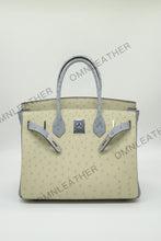 Load image into Gallery viewer, London 30 Birkin Style Ostrich Leather Beige Blue Mix Color Silver Hardware
