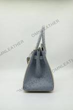 Load image into Gallery viewer, London 30 Birkin Style Ostrich Leather Beige Blue Mix Color Silver Hardware
