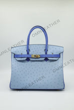 Load image into Gallery viewer, London 30 Birkin Style Ostrich Leather Light and Electrical Blue Mix Color Gold Hardware
