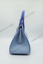 Load image into Gallery viewer, London 30 Birkin Style Ostrich Leather Light and Electrical Blue Mix Color Gold Hardware
