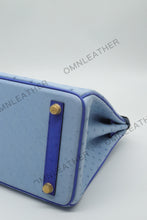 Load image into Gallery viewer, London 30 Birkin Style Ostrich Leather Light and Electrical Blue Mix Color Gold Hardware
