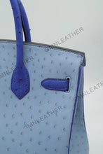 Load image into Gallery viewer, London 30 Birkin Style Ostrich Leather Light and Electrical Blue Mix Color Gold Hardware

