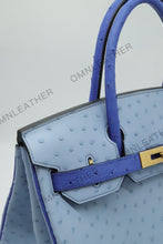 Load image into Gallery viewer, London 30 Birkin Style Ostrich Leather Light and Electrical Blue Mix Color Gold Hardware
