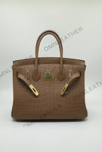 Load image into Gallery viewer, London 30 Birkin Style Saltwater Croc Leather Opaque Brown Color Gold Hardware
