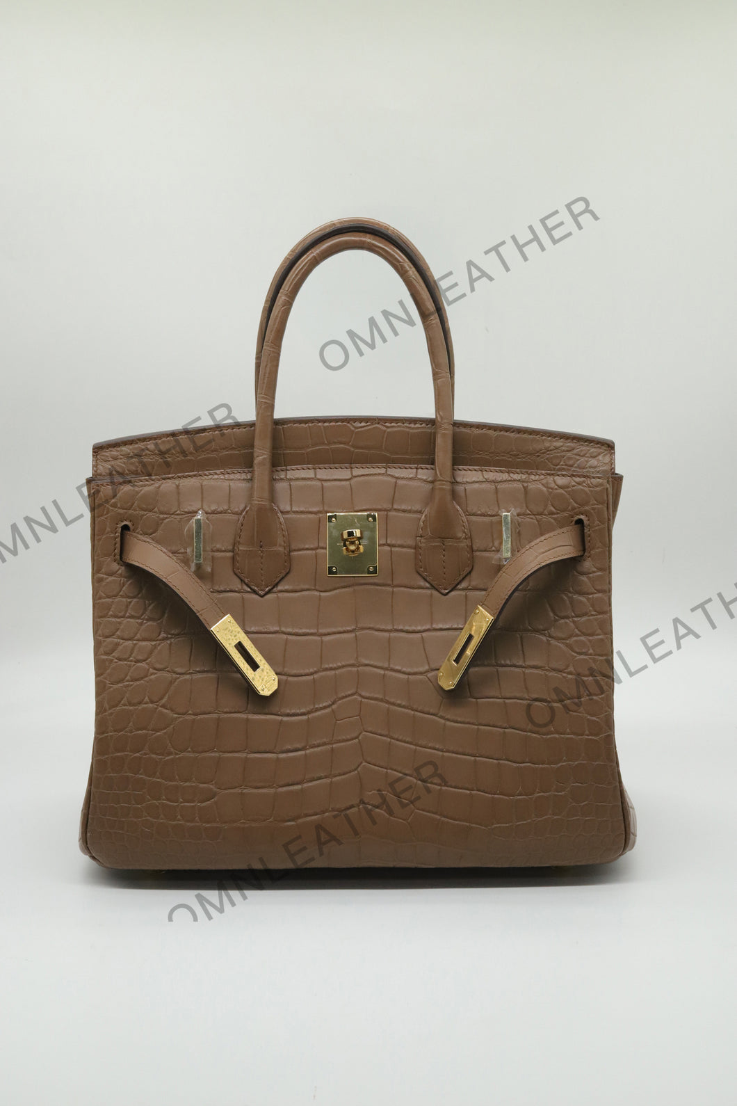 London 30 Birkin Style Saltwater Croc Leather Opaque Brown Color Gold Hardware