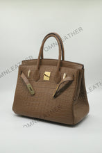Load image into Gallery viewer, London 30 Birkin Style Saltwater Croc Leather Opaque Brown Color Gold Hardware

